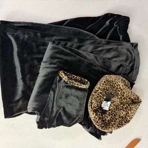 Vintage Velour Tracksuit Leopard Collar Made Usa Plus Size 2 Piece Set 1x Black